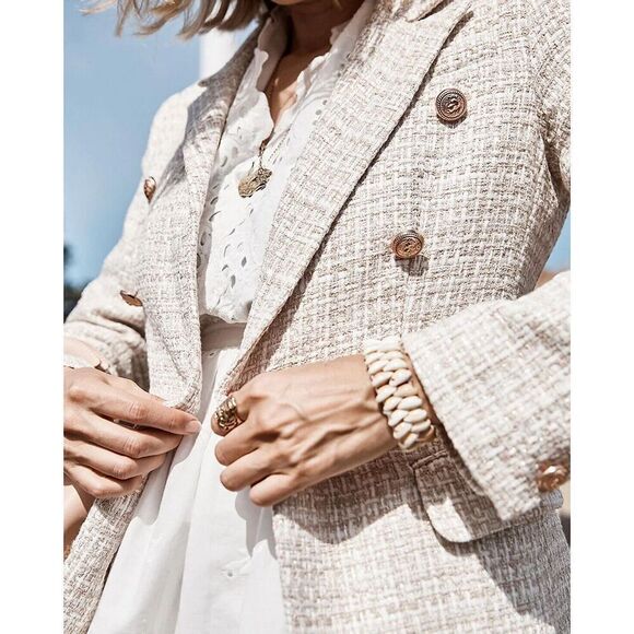 Belle & Bloom Princess Polina BEIGE Tweed Button Blazer Cream MSRP $219 Medium - Picture 3 of 10